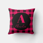 モノグラムモダンプレイドホットピンクブラック クッション (裏面)