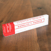 モノグラムモダンプロフェッショナルプレーン名レッドホワイト デスクネームプレート (側面)