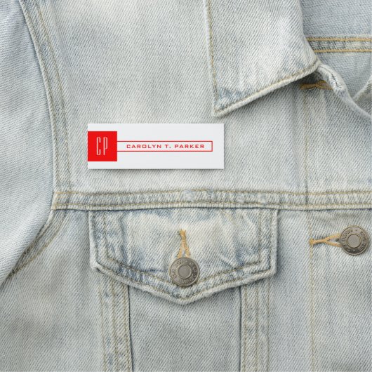 モノグラムモダンプロフェッショナルプレーン名レッドホワイト 名札 (インサイチュ)