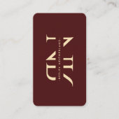 モノグラムモダンプロフェッショナルレッドマルーン金ゴールド 名刺 (正面)