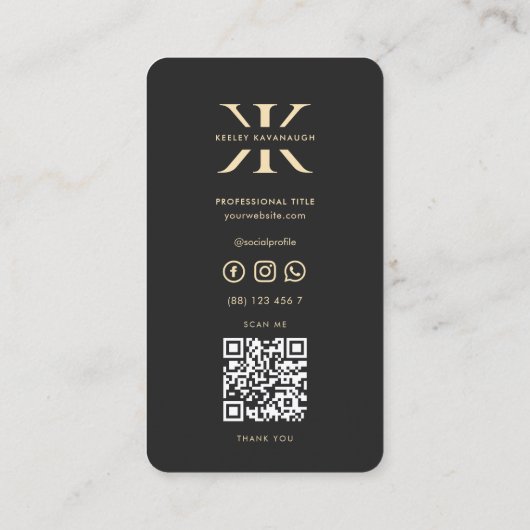 モノグラムモダンプロフェッショナルロゴKブラック金ゴールド 名刺 (裏面)