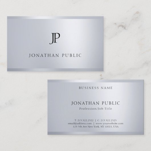 モノグラムモダンプロフェッショナル銀テンプレート 名刺 (正面/裏面)