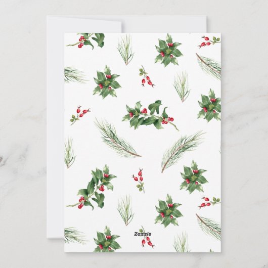 モノグラムモダンホリーベリーリースメリークリスマス シーズンカード (裏面)