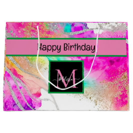 モノグラムモダンホログラフィカラフルグリッター ラージペーパーバッグ