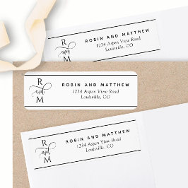 モノグラムモダンホワイトおよびブラック差出人住所 ラベル