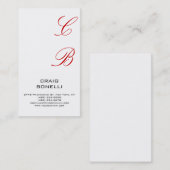 モノグラムモダンホワイトブラックレッドビジネスカード 名刺 (正面/裏面)