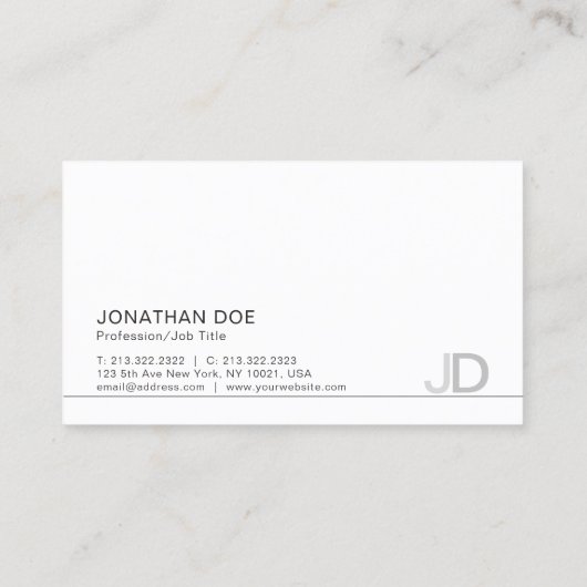 モノグラムモダンホワイトプレーンプロフェッショナルエレガント 名刺 (裏面)