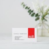 モノグラムモダンホワイトレッドクリーン名刺 名刺 (スタンド正面)