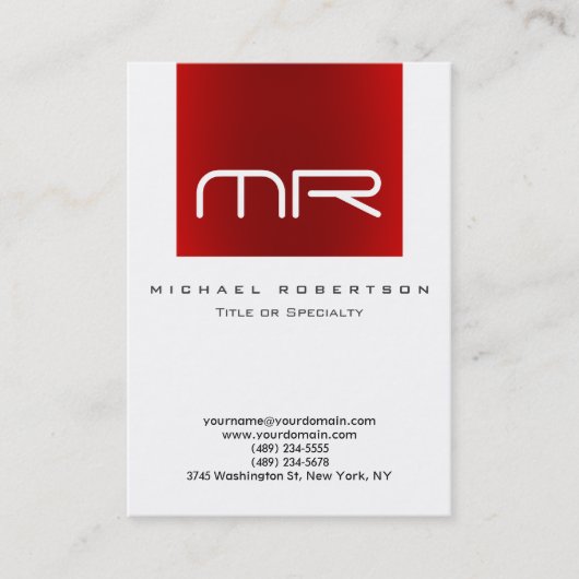 モノグラムモダンホワイトレッドビジネスカード 名刺 (正面)