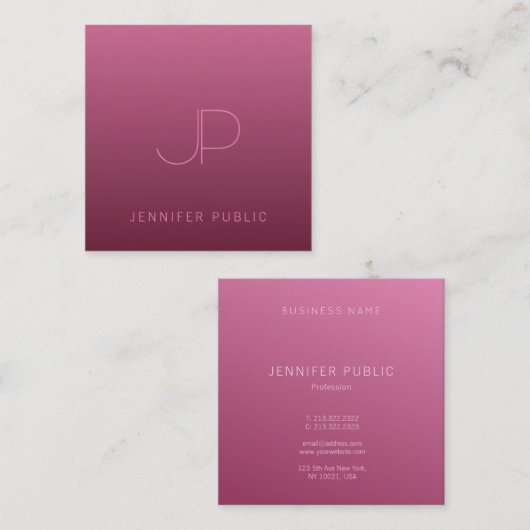 モノグラムモダンボエレガントルドー色テンプレート スクエア名刺 (正面/裏面)