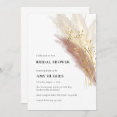 モノグラムモダンボホピンク金ゴールドパンパスグラス 招待状 (正面/裏面)