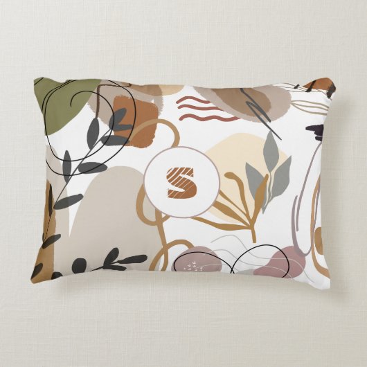 モノグラムモダンボホ抽象芸術フローラ アクセントクッション (裏面)