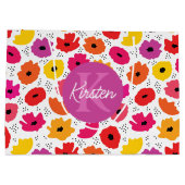 モノグラムモダンポピー花柄スクリプト名 ラージペーパーバッグ (裏面)