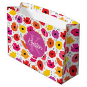 モノグラムモダンポピー花柄スクリプト名 ラージペーパーバッグ (裏面アングル)