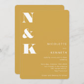モノグラムモダンマスタードエはっきりしたロシ結婚ック 招待状 (正面/裏面)