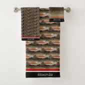 モノグラムモダンマス魚デザイン白黒錆 バスタオルセット (インサイチュ)