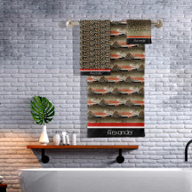 モノグラムモダンマス魚デザイン白黒錆