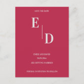 モノグラムモダンマゼンタウェディング日付の保存 案内ポストカード (正面)