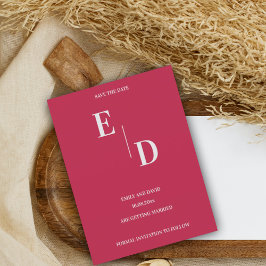 モノグラムモダンマゼンタウェディング日付の保存 案内ポストカード