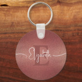 モノグラムモダンマルーンレッドグリッタースタイリッシュ名 キーホルダー (正面)
