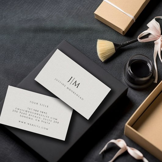 モノグラムモダンミニマリストのライトグレーリネン効果 名刺