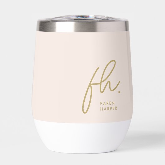 モノグラムモダンミニマリストスクリプト赤面ピンク金ゴールド (正面)