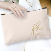 モノグラムモダンミニマリストスクリプト赤面ピンク金ゴールド アクセサリーポーチ