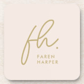 モノグラムモダンミニマリストスクリプト赤面ピンク金ゴールド コースター (正面)