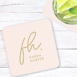 モノグラムモダンミニマリストスクリプト赤面ピンク金ゴールド コースター