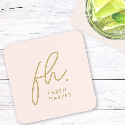 モノグラムモダンミニマリストスクリプト赤面ピンク金ゴールド コースター