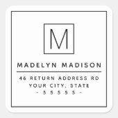 モノグラムモダンミニマリスト白差出人住所 スクエアシール (正面)