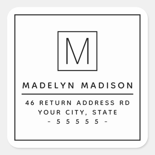 モノグラムモダンミニマリスト白差出人住所 スクエアシール (正面)