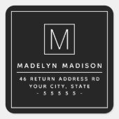 モノグラムモダンミニマリスト黒差出人住所 スクエアシール (正面)