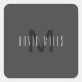 モノグラムモダンミニマルデザイン編集可能ダークグレー スクエアシール (正面)