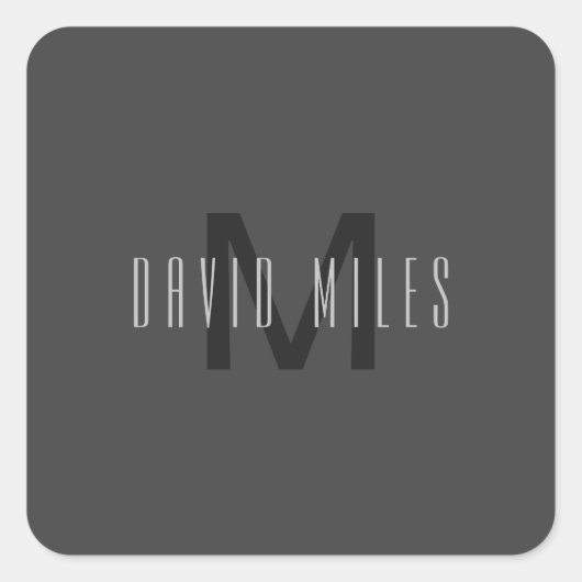 モノグラムモダンミニマルデザイン編集可能ダークグレー スクエアシール (正面)