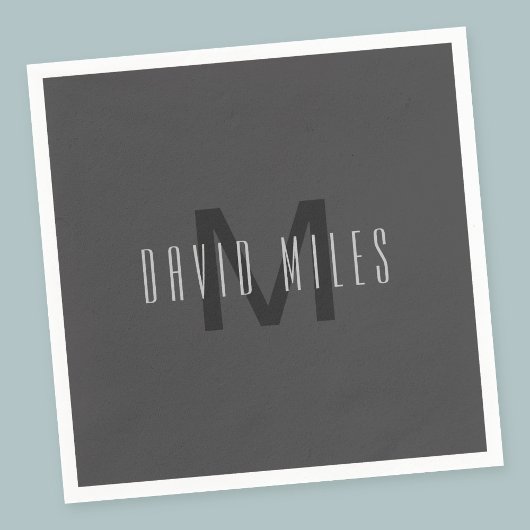 モノグラムモダンミニマルデザイン編集可能ダークグレー スタンダードカクテルナプキン