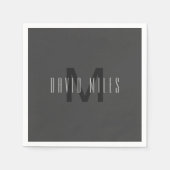 モノグラムモダンミニマルデザイン編集可能ダークグレー スタンダードカクテルナプキン (正面)