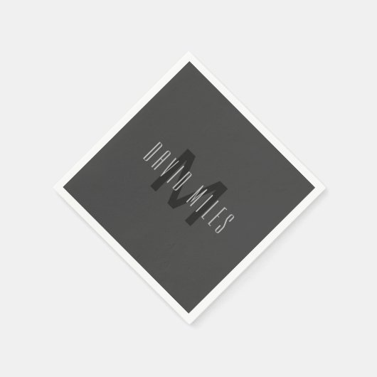 モノグラムモダンミニマルデザイン編集可能ダークグレー スタンダードカクテルナプキン (角)