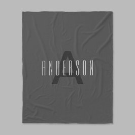 モノグラムモダンミニマルデザイン編集可能ダークグレー フリースブランケット