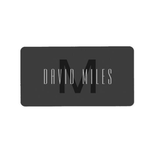 モノグラムモダンミニマルデザイン編集可能ダークグレー ラベル (正面)