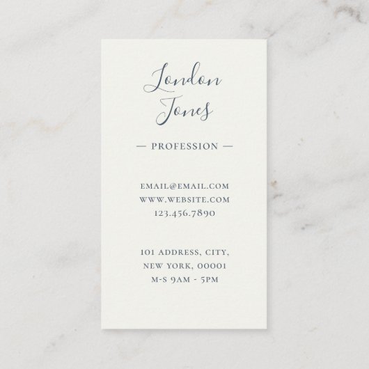 モノグラムモダンミニマルフェミニンラリスト海軍アイボリー 名刺 (裏面)