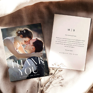 モノグラムモダンミニマル結婚リストサンキューカード サンキューカード