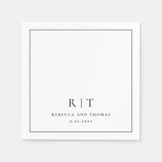 モノグラムモダンミニマル結婚リスト スタンダードカクテルナプキン (正面)
