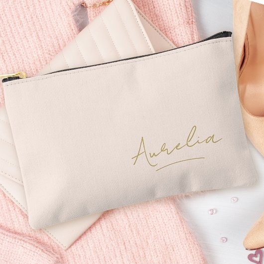 モノグラムモダンミニマル赤面ピンク金ゴールドスクリプト アクセサリーポーチ