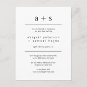 モノグラムモダンミニマ結婚リストの駆け落ち 案内ポストカード (正面)