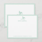 モノグラムモダンミントエレガントグリーンジンガムのチェック ノートカード (正面/裏面)