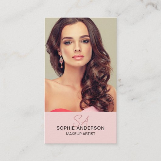モノグラムモダンメイクアップアーティスト写真ピンク 名刺 (正面)