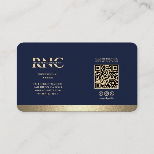 モノグラムモダンメディカルカドゥセウス青フェイク金ゴールド 名刺 (裏面)