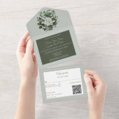 モノグラムモダンユーカリリースセージグリーン オールインワン招待状 (貼ってはがせる)