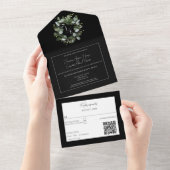 モノグラムモダンユーカリリースブラック オールインワン招待状 (貼ってはがせる)